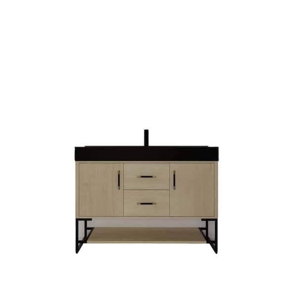 Unbranded 47.25 in. W x 18.06 in. D x 35.38 in. H Single Sink Bath Vanity in Brown with Black Resin Top for Bathroom