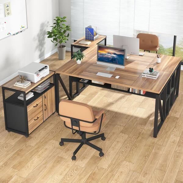 BYBLIGHT Lanita 62.9 in. L Shaped Desk Brown and Black Engineered