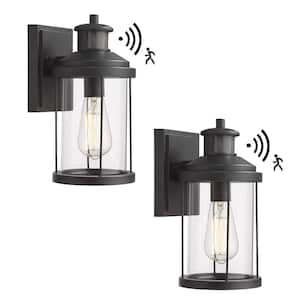 Black Dusk To Dawn Motion Sensing Outdoor Wall Lantern Sconce Light (2-Pack)