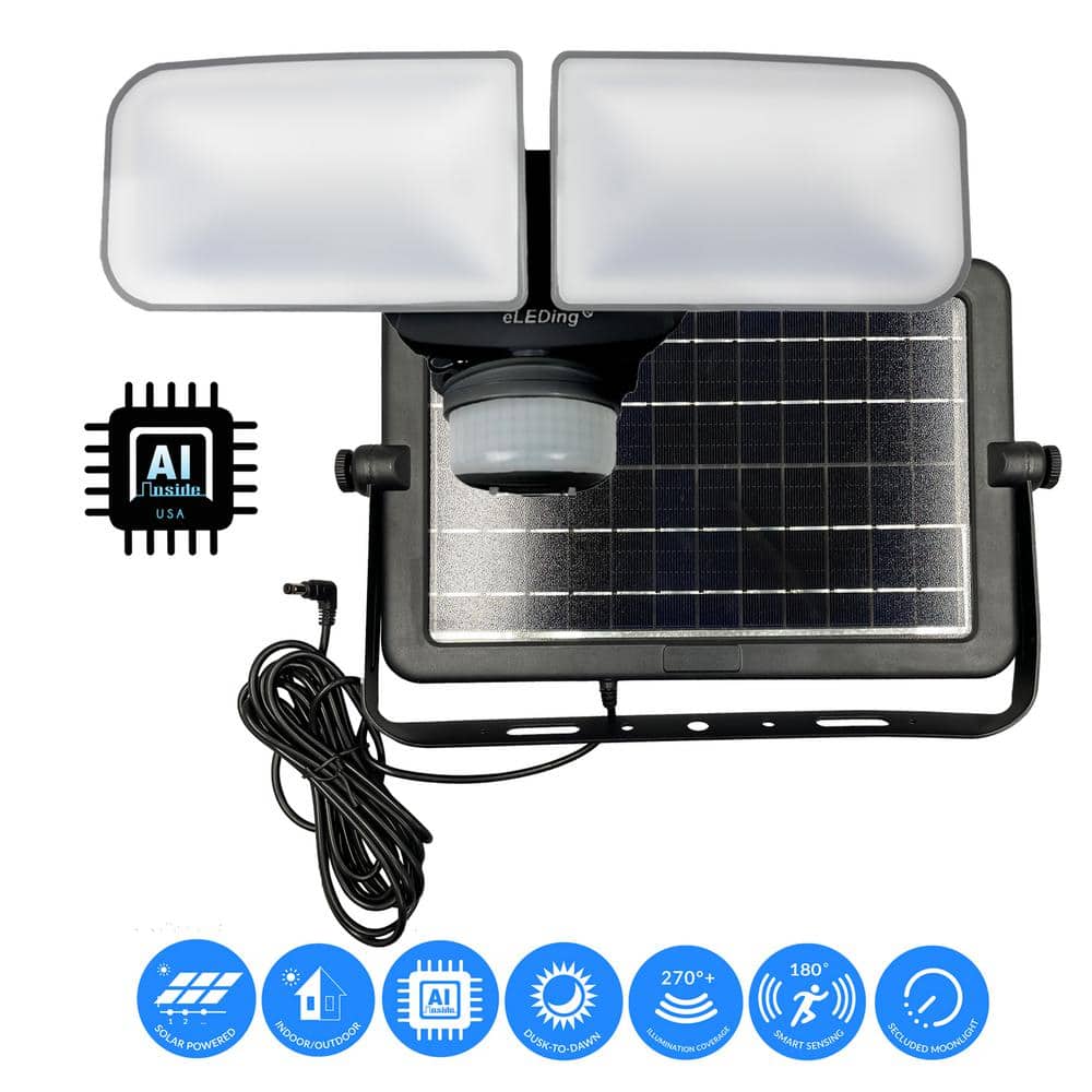 Black Solar Powered Dual Head Motion Activated LED Flood Light