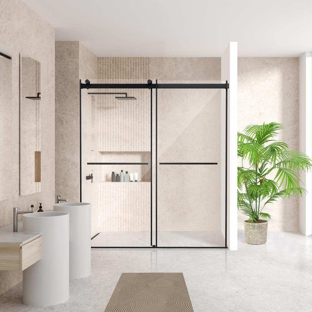 Belizzi 68" Matte Black Frameless Shower Door with Clear Glass