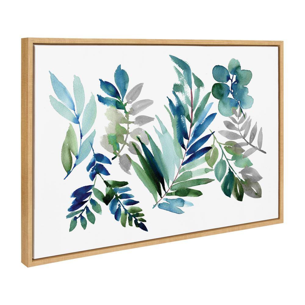 Tropic Leaves Blue Framed Canvas Wall Art