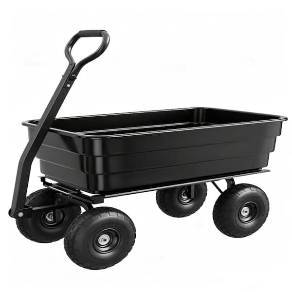 Heavy Duty Poly Garden Dump Cart Rust-Proof, Quick-Release, 10" No-Flat All-Terrain Wheels for Lawns 1200lbs Black