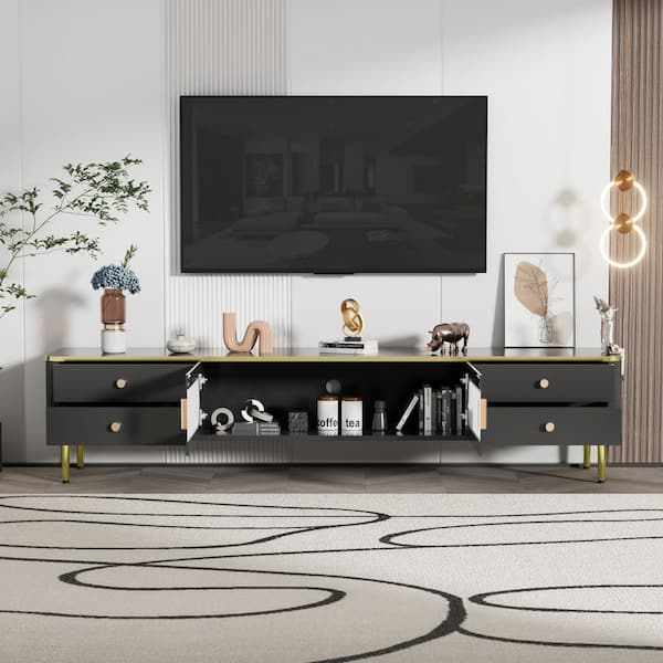 J&E Home 63 in. Black Modern TV Stand with LED Lights and 2-Storage Drawers  Fits TV's up to 65 in GD-W67933435 - The Home Depot