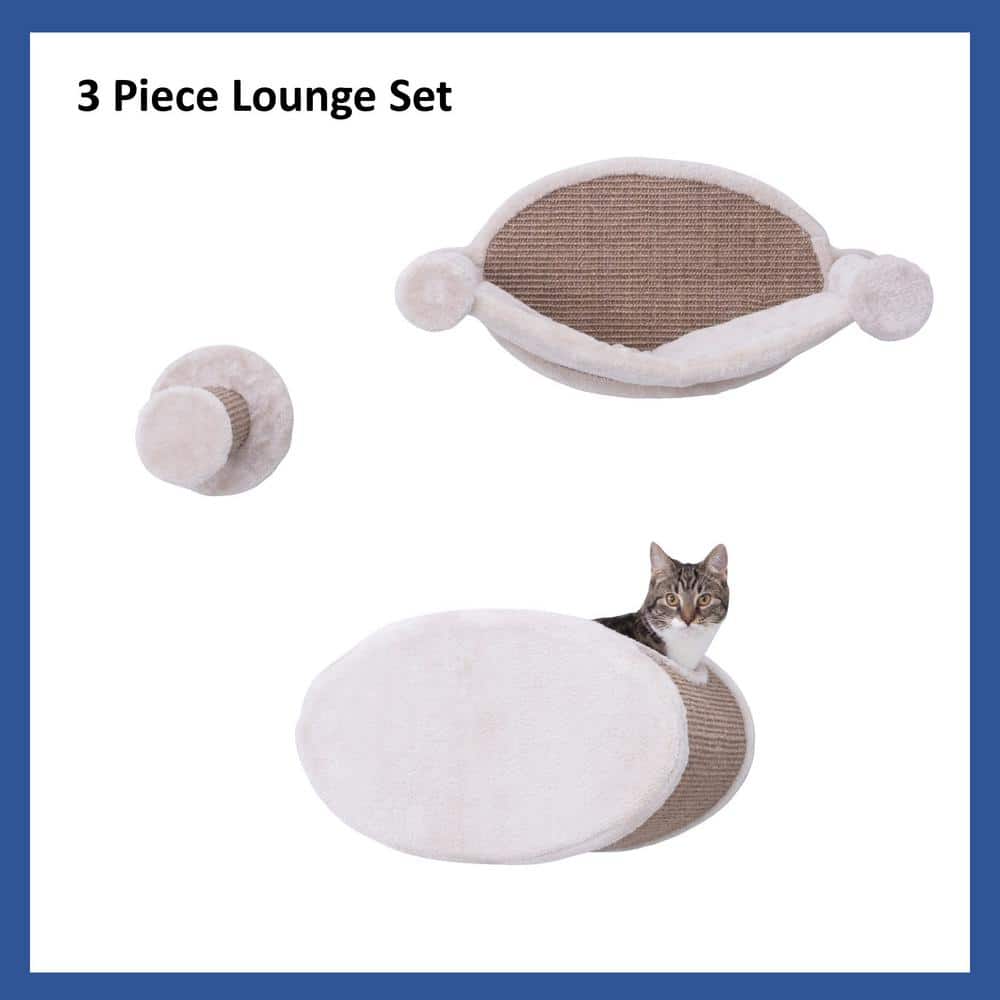 Light Gray and Beige Sisal Wall Mounted Cat Lounge Set