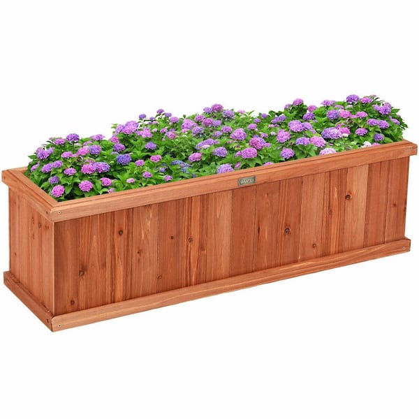 FORCLOVER Large 40 in. L Brown Fir Wood Planter Box