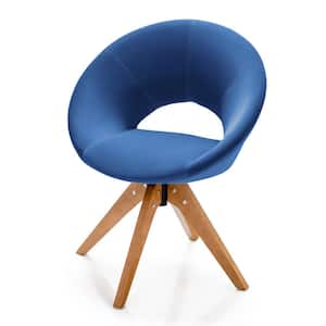 Mid Century Modern Blue Wood Swivel Accent Chair Fabric Armchair Velvet Living Room