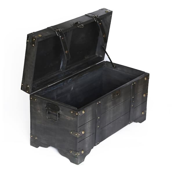 初売り 福袋 Vintiquewise Distressed Black Medium Wooden Storage Trunk 水着・ラッシュガード