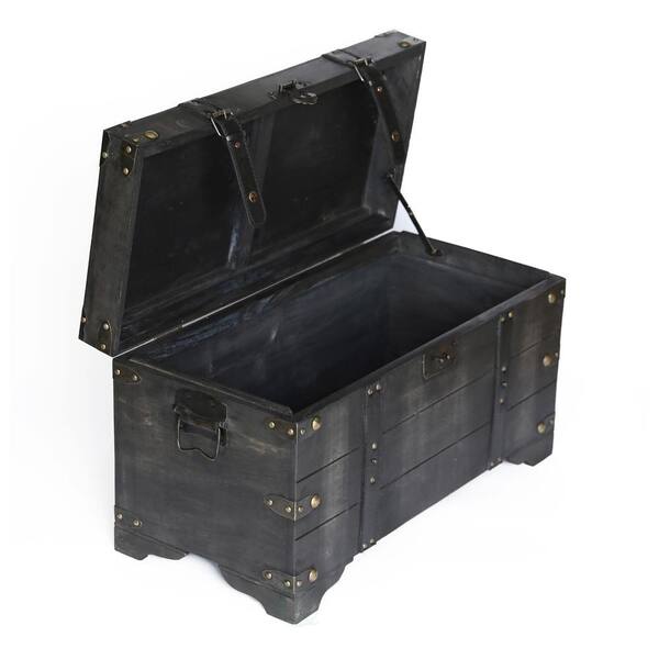 Vintiquewise Antique Style Black Wooden Steamer Trunk, Coffee Table