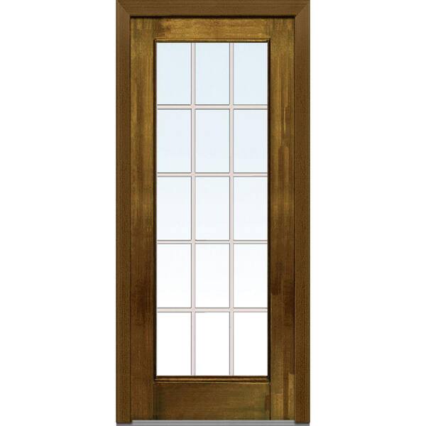 MMI Door 36 in. x 80 in. Grilles Between Glass Right-Hand Full Lite Clear Classic Stained Fiberglass Mahogany Prehung Front Door
