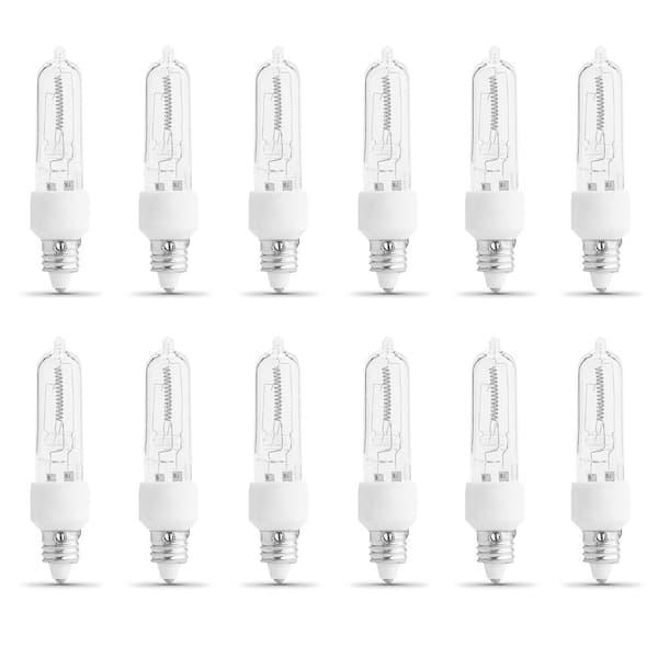 Feit Electric 50-Watt T4 Mini-Candelabra E11 Base Dimmable Halogen Light Bulb, Bright White 3000K (12-Pack)
