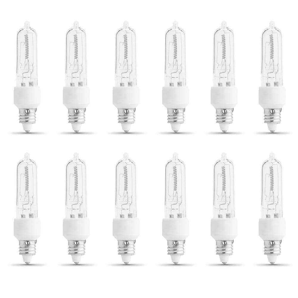 Feit Electric 50Watt T4 MiniCandelabra E11 Base Dimmable Halogen Light Bulb, Bright White