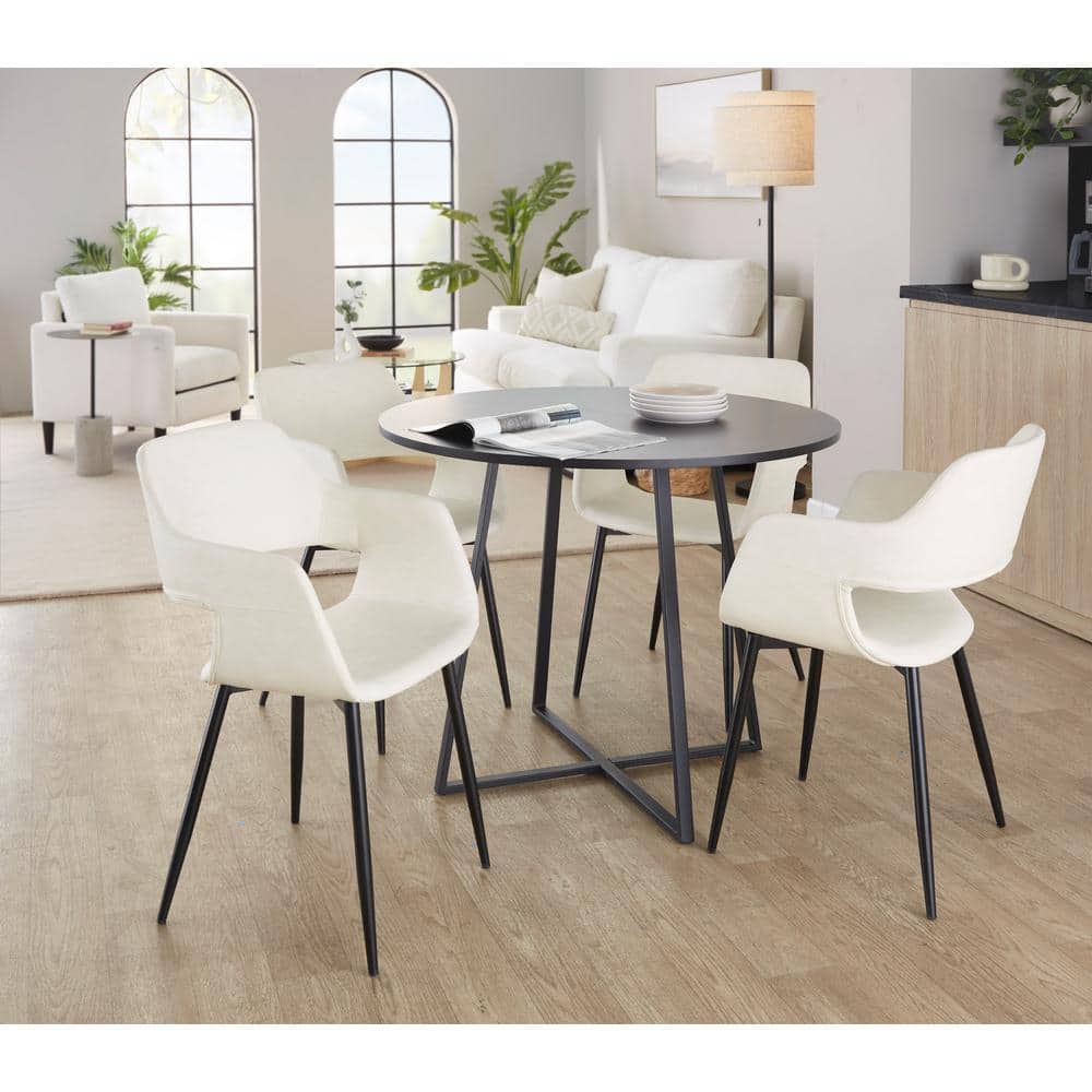 Cream Faux Leather Low Arm Chair with Black Metal Legs