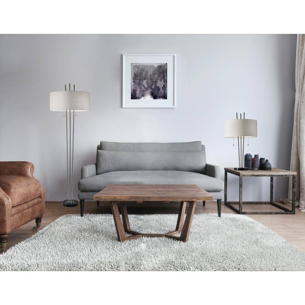 Elegant White Textured Linen Shade Floor Lamp with Marble Base