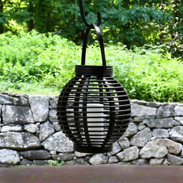 LUMABASE Black Solar Powered Lantern with LED Candle Basket 62901