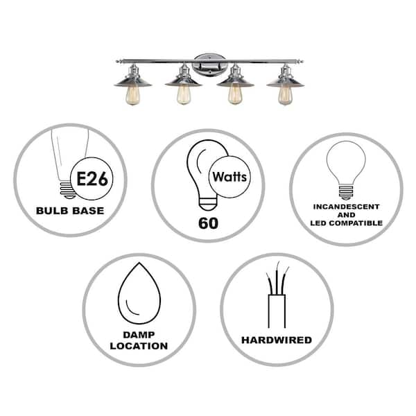 Griswald 34 in. 4-Light Polished Chrome Bathroom Vanity Light Fixture with Metal Shades