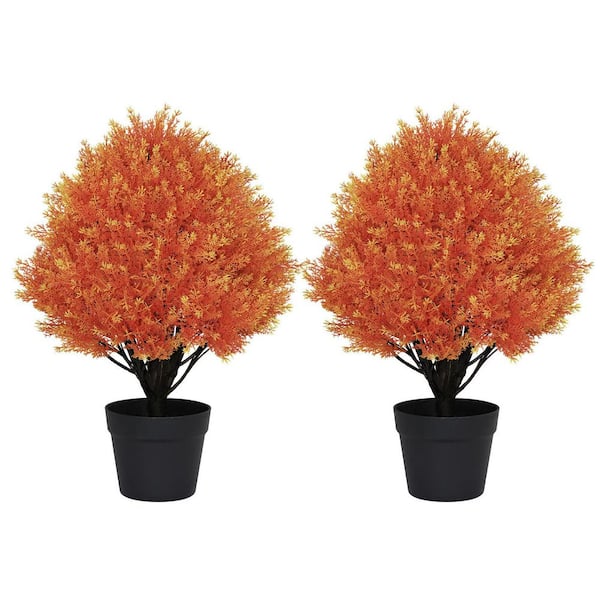 2 ft. Fall Artificial Cedar Ball Topiary Bushes Potted Tree (2-Pack) Fall Decor Plants