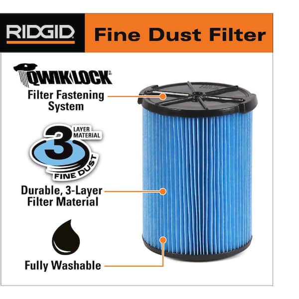 RIDGID Replacement Filter 3-Layer Fine Dust Pleated Paper Wet Dry Vac Vacuum 