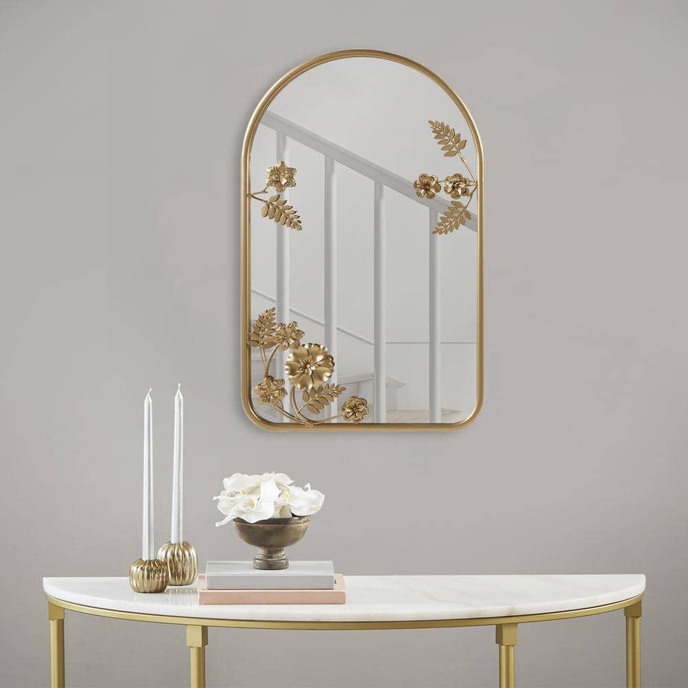 Gold Arched Floral Metal Frame Wall Mirror