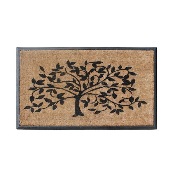 A1 Home Collections A1HC First Impression Life of Tree Black/Beige 30 in. x 48 in. Rubber and Coir Molded Brush Double Door Mat