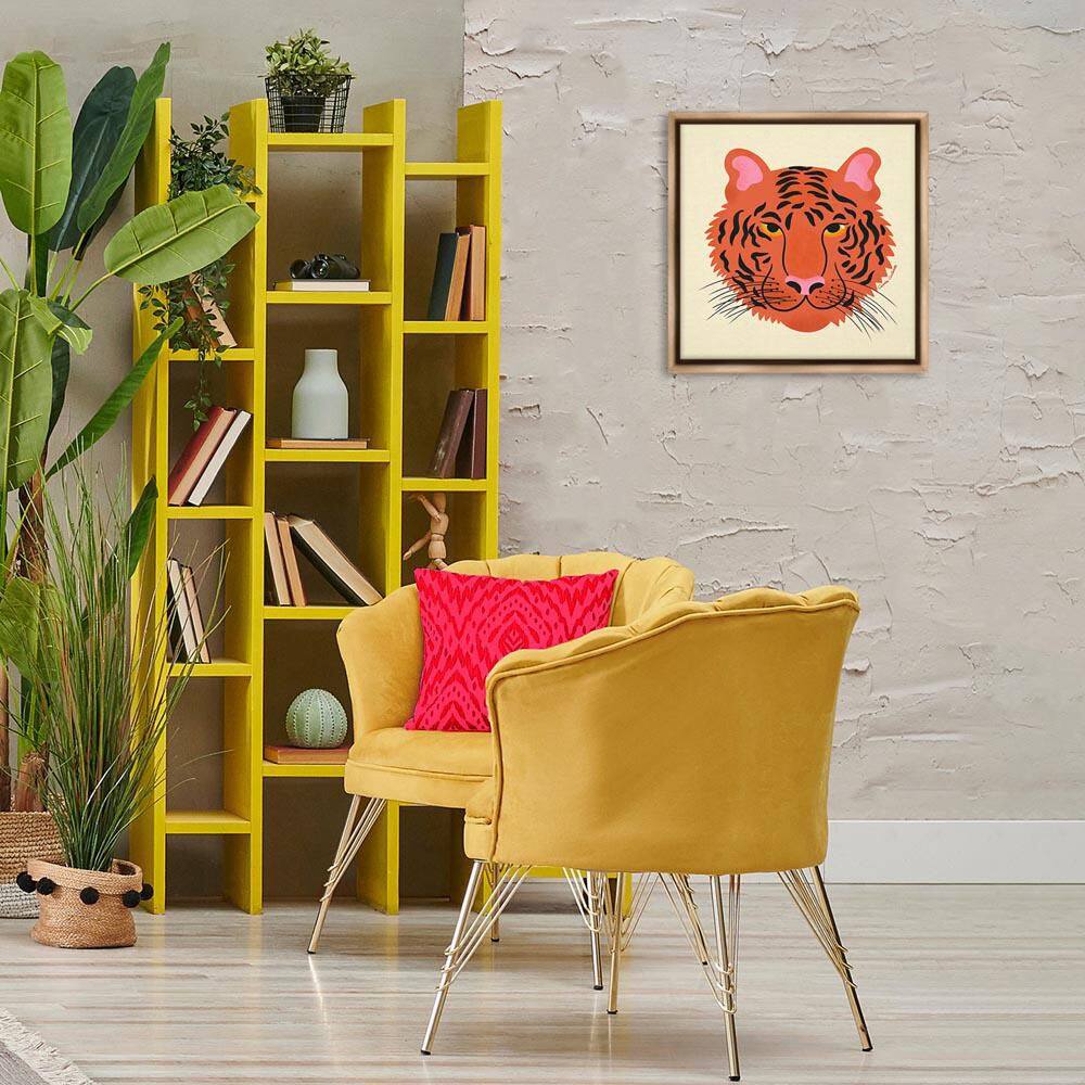 Modern Wild Tiger Face by Carrie Cantwell Brown Floater Frame Animal Graphic Art Print 18 in. x 18 in. price history on PriceWatchPro