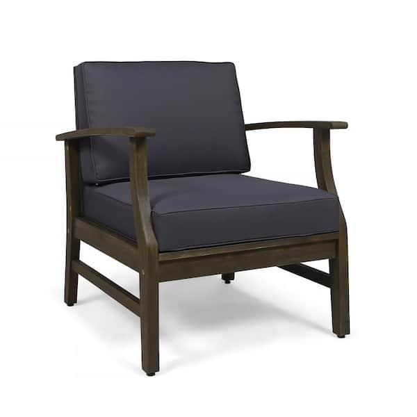 Misopily Classic and Modern Design Acacia Wood Outdoor Lounge Chair Stable and Sturdy w/High Quality Solid Wood, Gray Cushions
