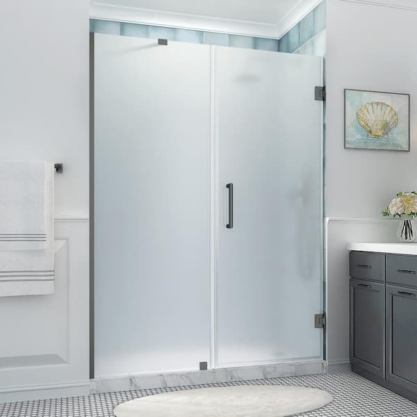 Aston Belmore XL 60.25 - 61.25 in. x 80 in. Frameless Hinged Shower Door with Ultra-Bright Frosted Glass in Matte Black