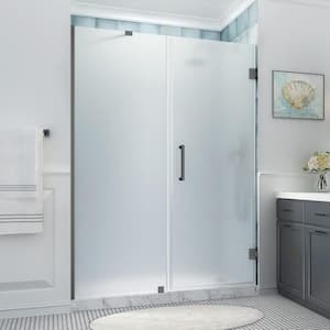 Belmore XL 63.25 - 64.25 in. x 80 in. Frameless Hinged Shower Door with Ultra-Bright Frosted Glass in Matte Black