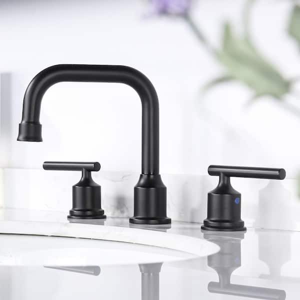 8 in. Widespread Double Handle High Arc Bathroom Faucet with Pop-up Drain and Supply Lines in Matte Black (1-Pack)
