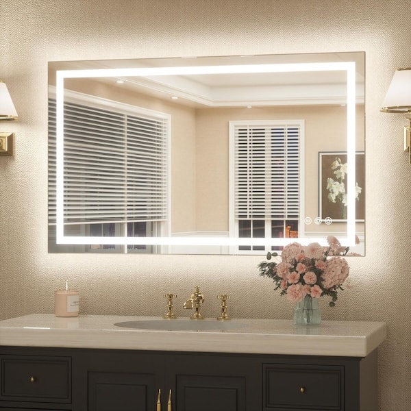 KeonJinn 40 in. W x 24 in. H Rectangular Frameless LED Lighted Bathroom Vanity Mirror with Light with Backlit and Anti-Fog