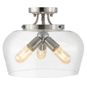 13.6 in. 3-Light Nickel Semi-Flush Mount