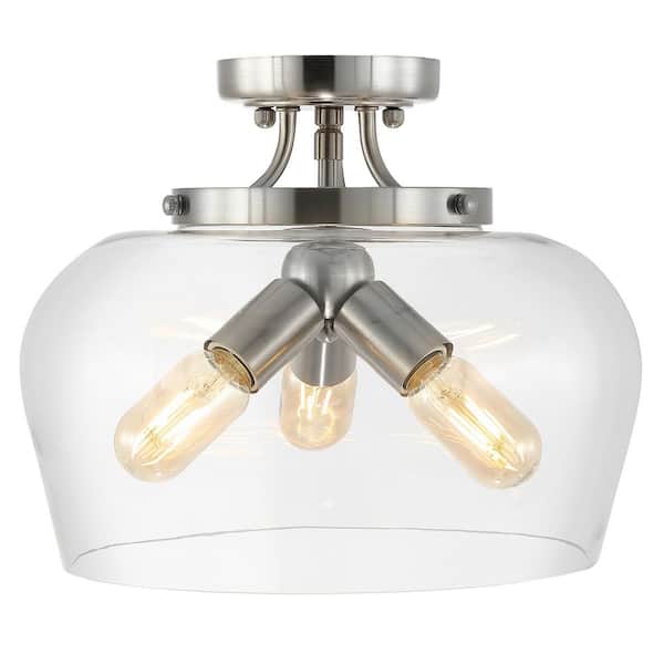 WINGBO 13.6 in. 3-Light Nickel Semi-Flush Mount