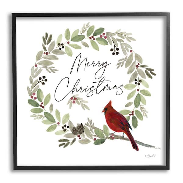 Stupell Industries Merry Christmas Cardinal by Kate Sherrill 1 Piece Framed Graphic Print Nature Poster Art Print 24 in. x 24 in.