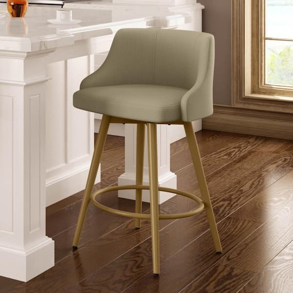 Amisco Duncan 26 in. Matt Sun Gold Metal Beige Fabric Counter Stool