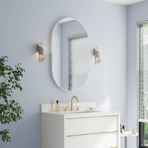 BELLA 24 in. W x 40 in. H Oval Aluminum Framed Wall-Mounted Bathroom Vanity Mirror in White