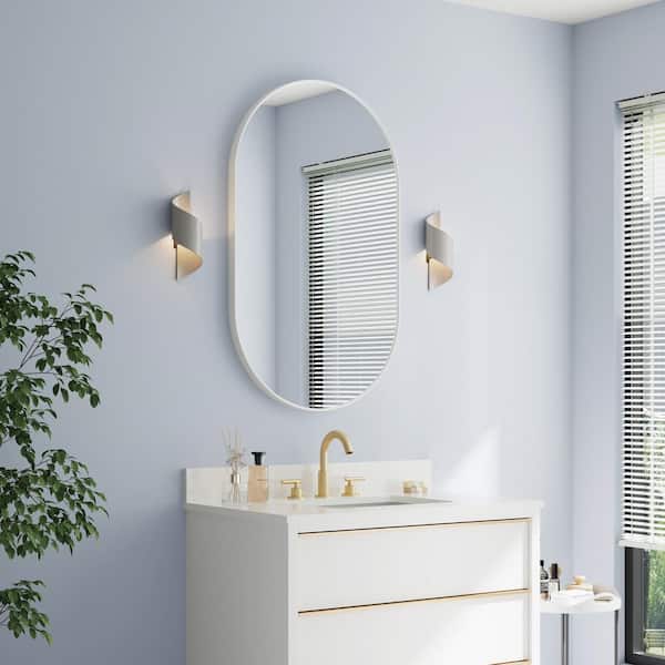 WELLFOR BELLA 24 in. W x 40 in. H Oval Aluminum Framed Wall-Mounted Bathroom Vanity Mirror in White