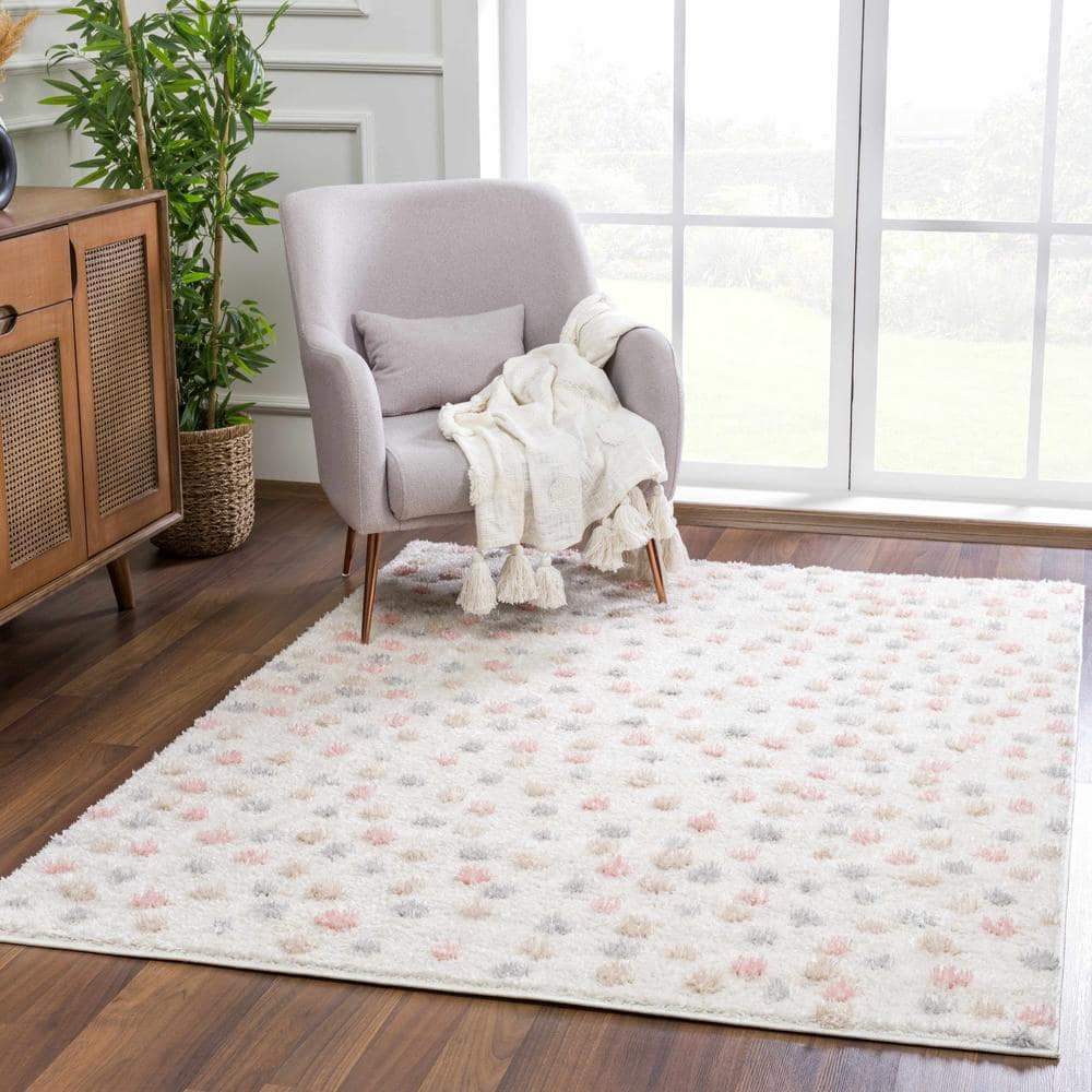 Light Blue and Pink Plush Shag Polyester Rectangular Area Rug