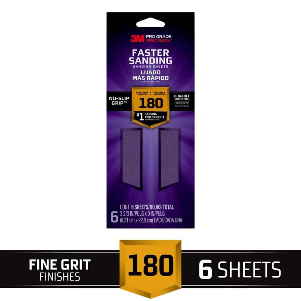 3M Pro Grade Precision 3.7 in. x 11 in. Fine 180-Grit Sheet