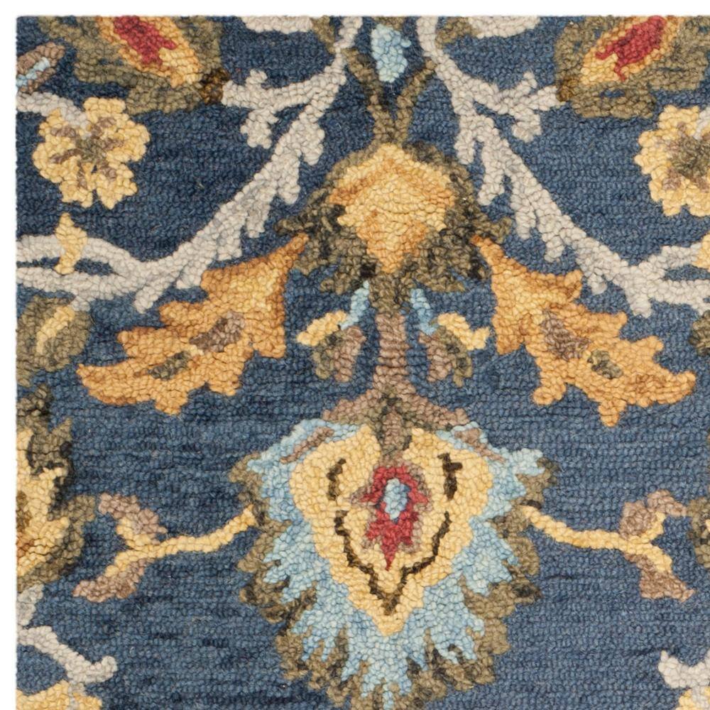 Navy and Multicolor Tufted Wool Square Area Rug