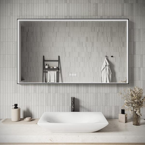 Streamline 48 in. W x 28 in. H Rectangular Framed LED Light Anti-Fog Dimmable Color Temperature Change Wall Bathroom Vanity Mirror
