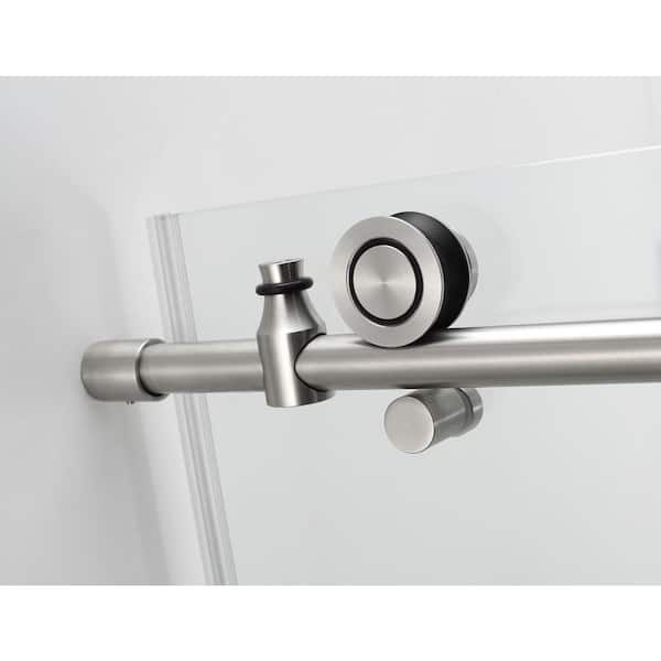 Coraline XL 52 - 56 in. x 80 in. Frameless Sliding Shower Door with StarCast Clear Glass in Stainless Steel Right Hand