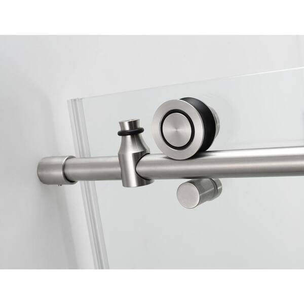 48 in. - 52 in. x 38 in. x 80 in. Frameless Corner Sliding Shower Enclosure Clear Glass in Stainless Steel Right