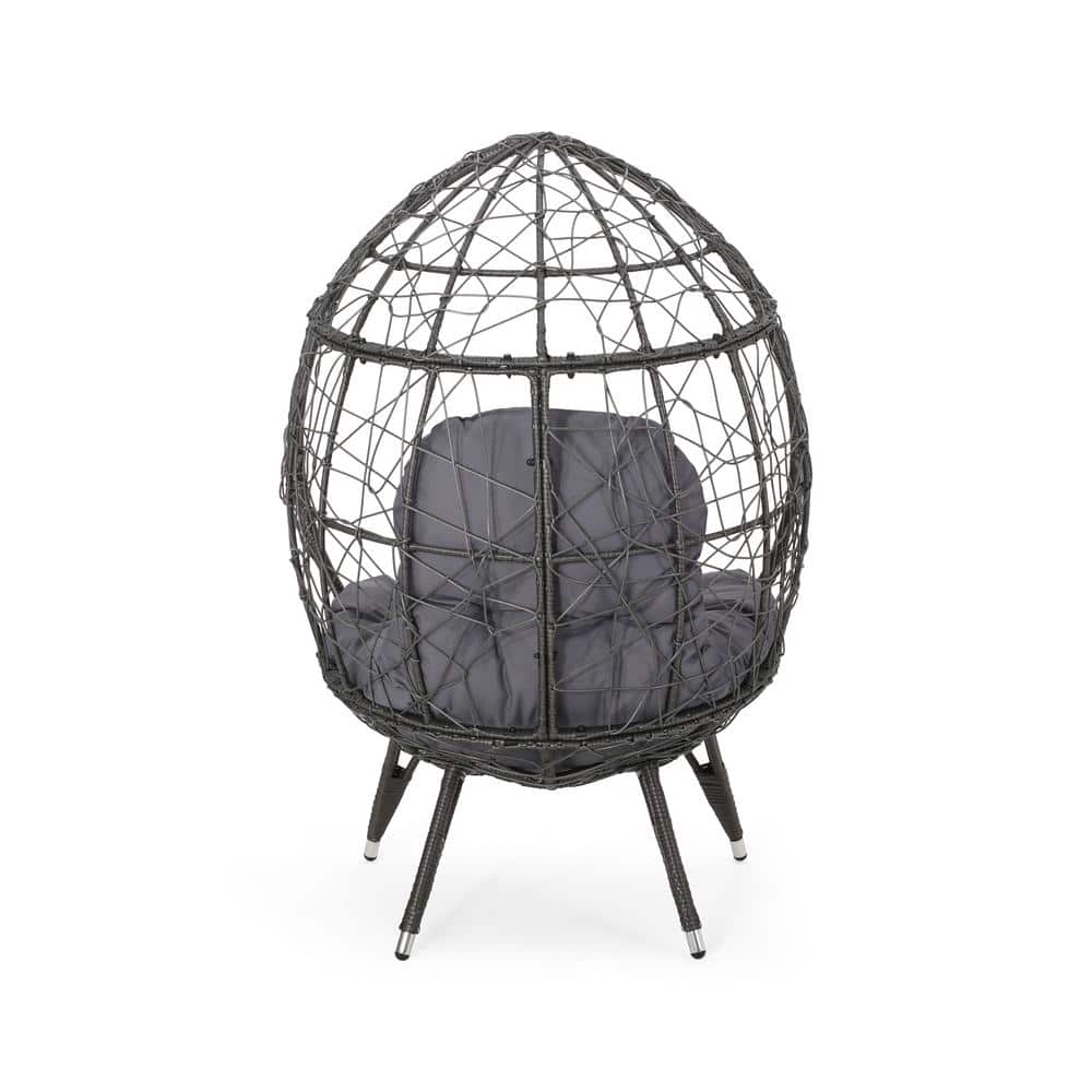 Gray Metal Oval Egg Chair with Dark Gray Cushions