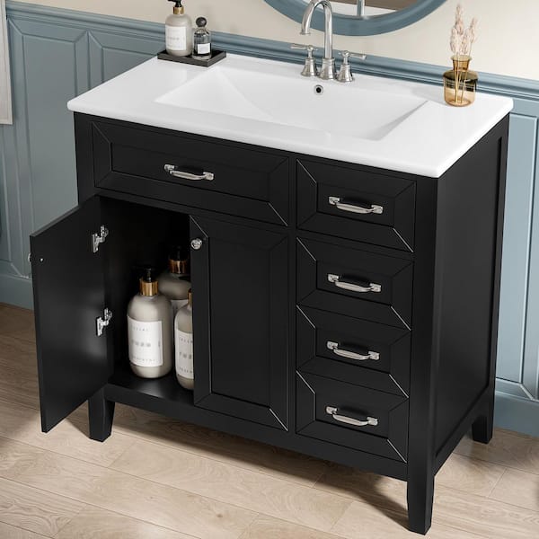 36 in. Bath Vanity Cabinet without Top in Black, Solid Wood