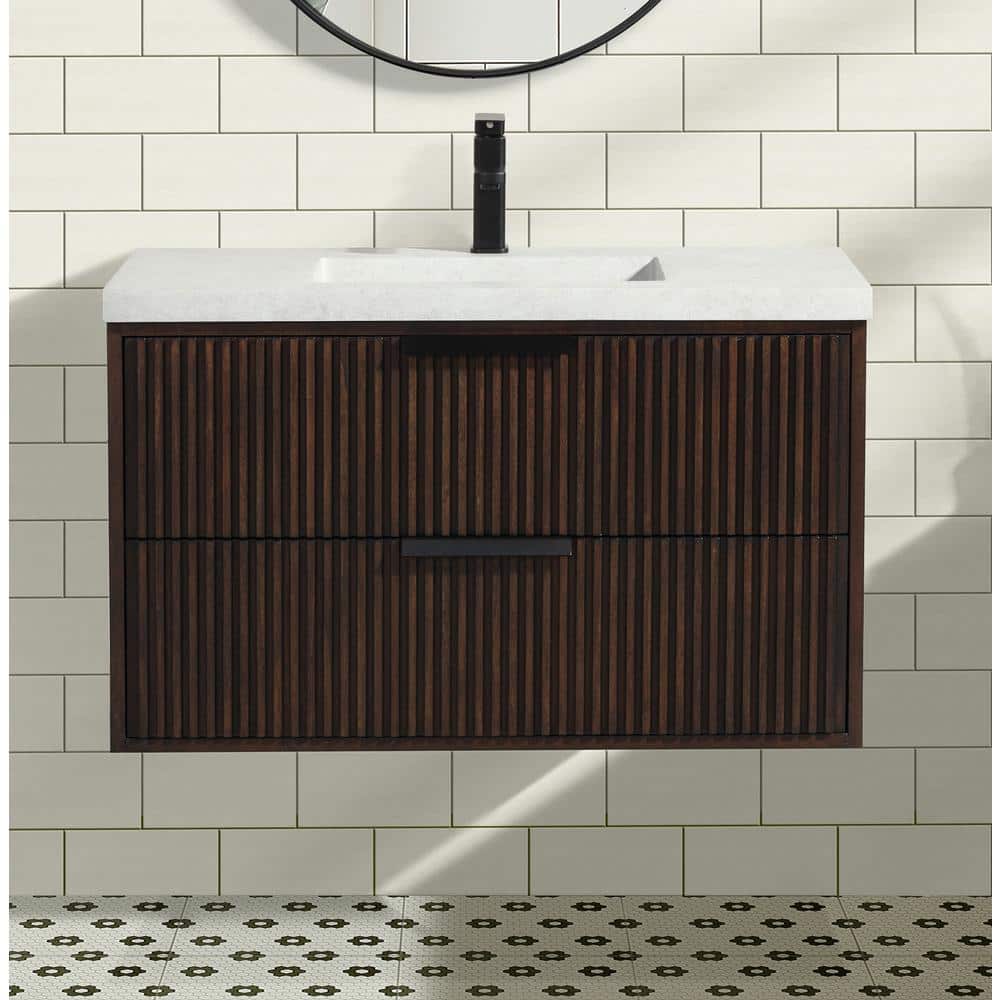 San Diego 36" Walnut Floating Bathroom Vanity with Concrete Countertop