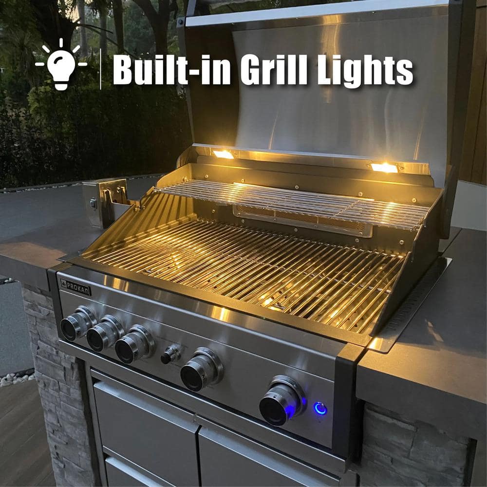 96 Inch Gray Stone Stainless Steel Propane Grill Island with Rotisserie