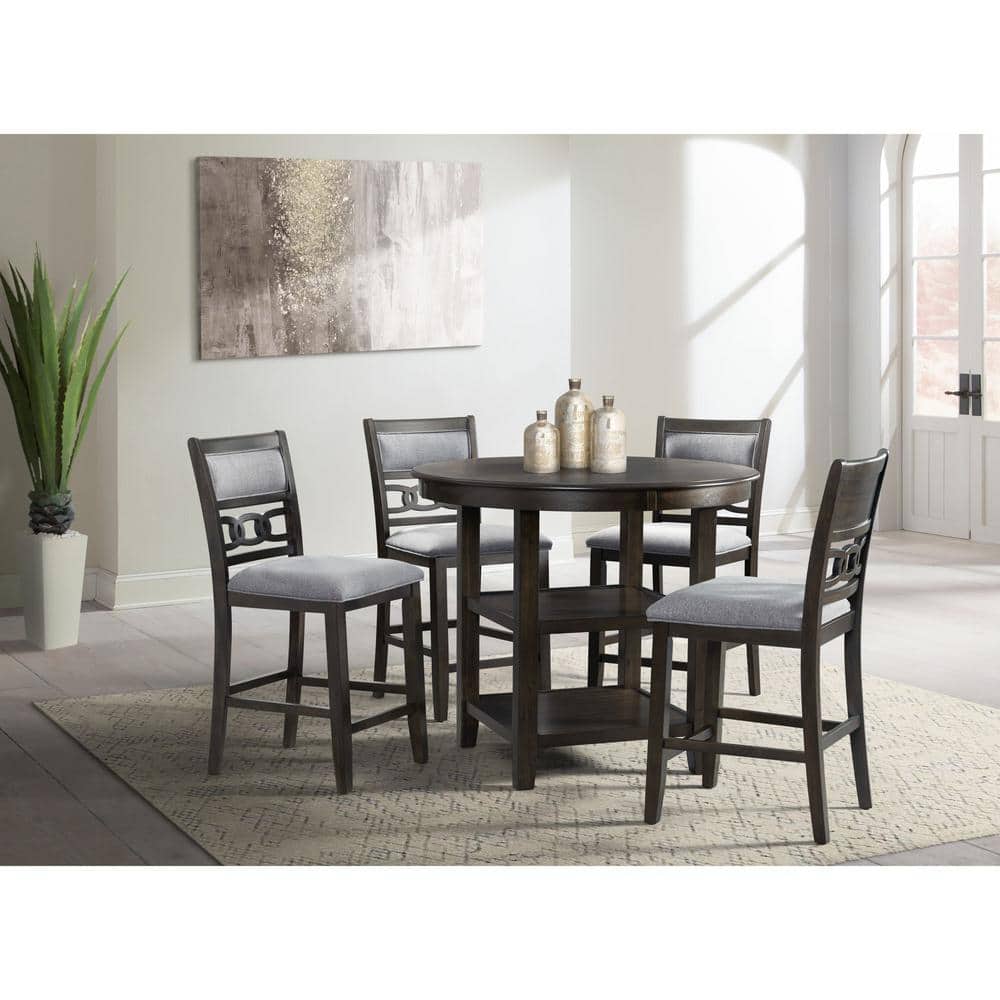 Luxe Gray Upholstered Ladderback Counter Height Side Chair Set in Walnut