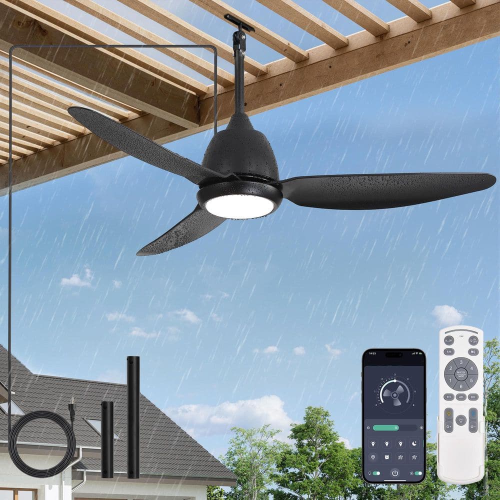 HINNIXY 42 in Outdoor Black Fandelier Downrod Waterproof Ceiling