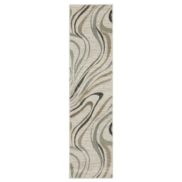 AVERLEY HOME Chateau Beige/Multi-Colored 2 ft. x 8 ft. Abstract Swirl Polypropylene Indoor Runner Area Rug
