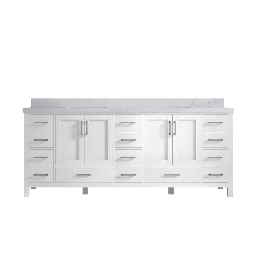 Malibu 84" White Double Bathroom Vanity with Quartz Top